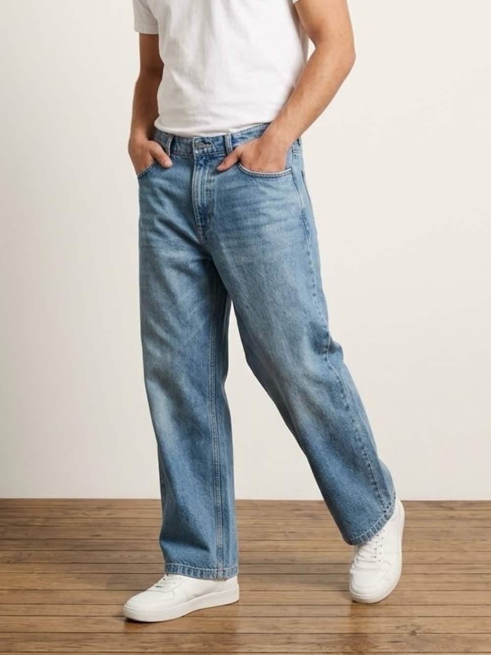 Original Use Men's Relaxed Baggie Fit Light Blue Denim Jeans